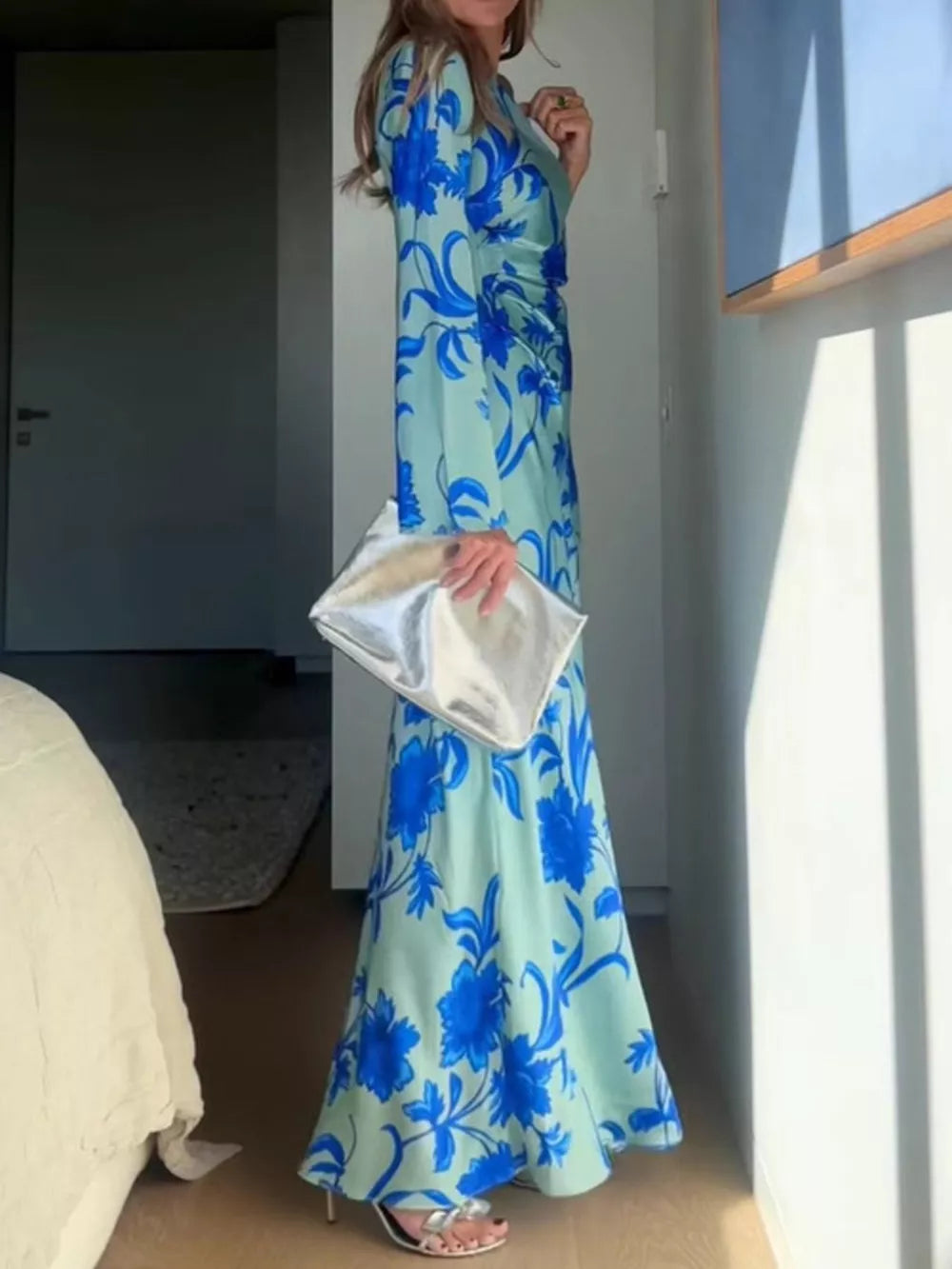Robe Longue Asymétrique à Imprimé Floral