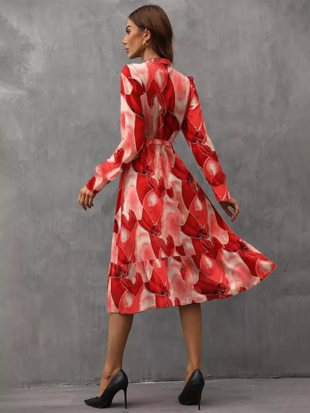 Robe Rouge Profond à Manches Longues