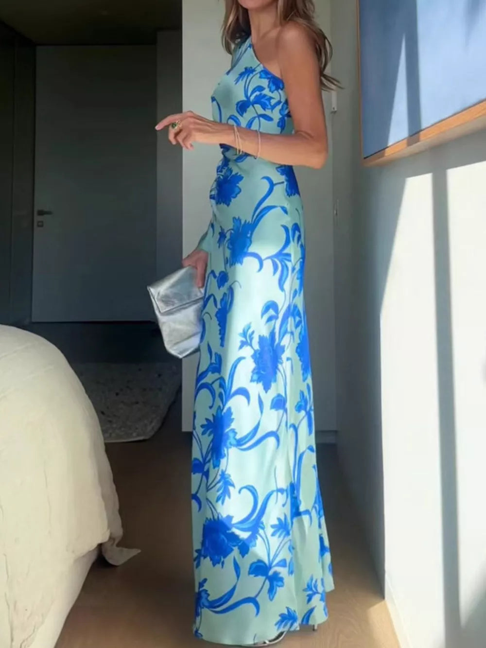 Robe Longue Asymétrique à Imprimé Floral