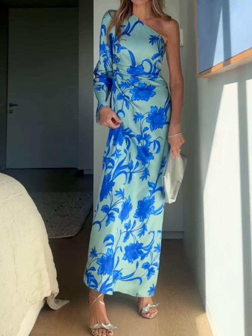 Robe Longue Asymétrique à Imprimé Floral